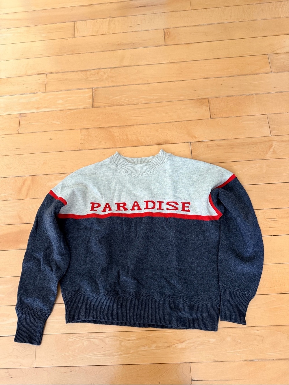 Paradise Colorblock Crewneck Sweater - Gray/Navy with Red Trim